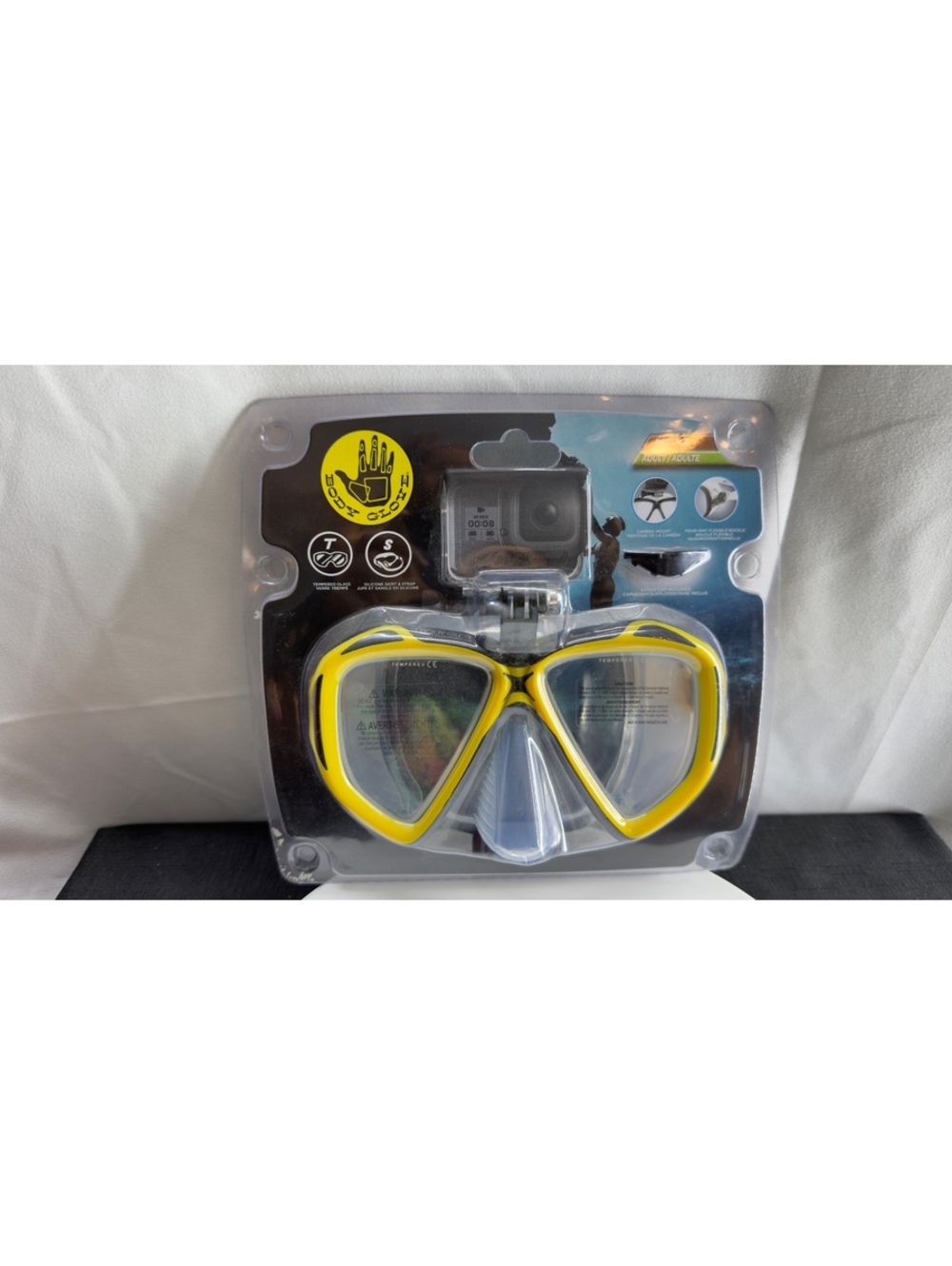 Body Glove Snorkel Swimming Goggles Mask with GoPro Camera Mount Yellow Adult